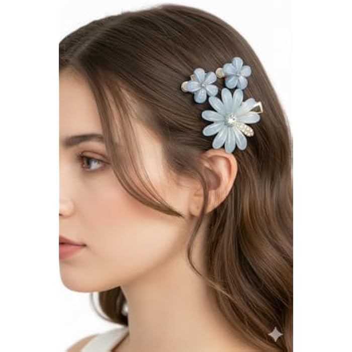 Flower Hair Accessories Set Crystal Hair Clips 3 Piece Set Including 2 Clips and 1 Hair Clip - Image 2